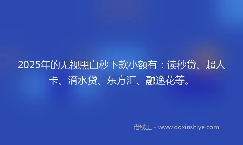 2025年的无视黑白秒下款小额有：读秒贷、超人卡、滴水贷、东方汇、融逸花等。