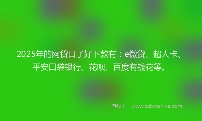 2025年的网贷口子好下款有：e微贷、超人卡、平安口袋银行、花呗、百度有钱花等。