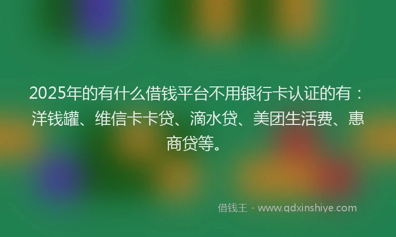 2025年的有什么借钱平台不用银行卡认证的有：洋钱罐、维信卡卡贷、滴水贷、美团生活费、惠商贷等。