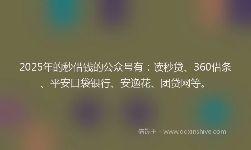 2025年的秒借钱的公众号有：读秒贷、360借条、平安口袋银行、安逸花、团贷网等。