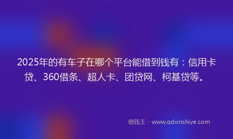 2025年的有车子在哪个平台能借到钱有：信用卡贷、360借条、超人卡、团贷网、柯基贷等。
