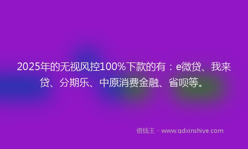 2025年的无视风控100%下款的有：e微贷、我来贷、分期乐、中原消费金融、省呗等。