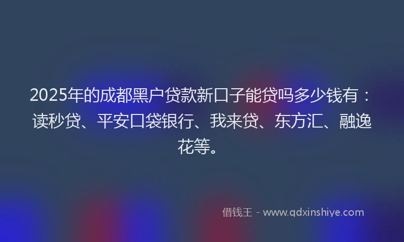 2025年的成都黑户贷款新口子能贷吗多少钱有：读秒贷、平安口袋银行、我来贷、东方汇、融逸花等。