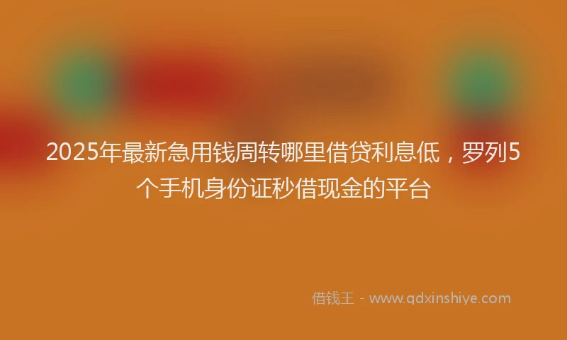 2025年最新急用钱周转哪里借贷利息低，罗列5个手机身份证秒借现金的平台