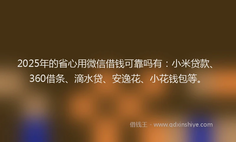 2025年的省心用微信借钱可靠吗有：小米贷款、360借条、滴水贷、安逸花、小花钱包等。