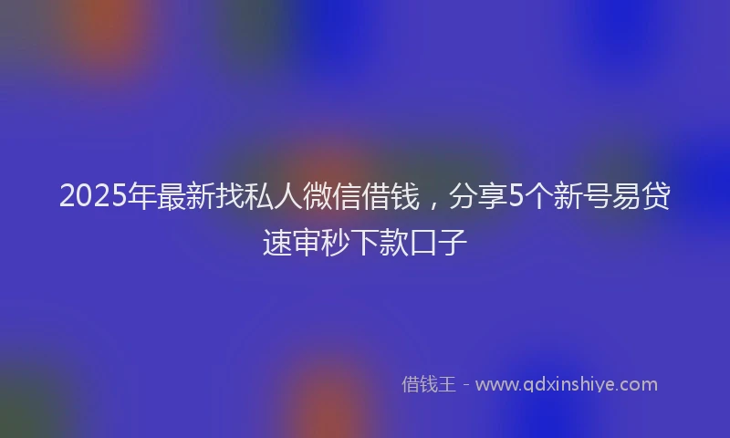 2025年最新找私人微信借钱，分享5个新号易贷速审秒下款口子