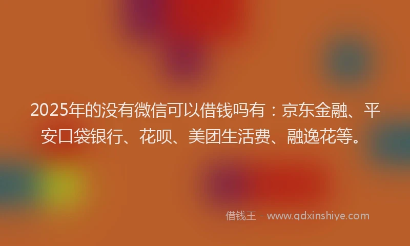 2025年的没有微信可以借钱吗有：京东金融、平安口袋银行、花呗、美团生活费、融逸花等。