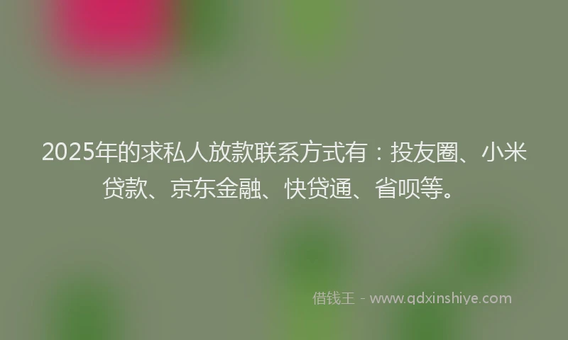 2025年的求私人放款联系方式有：投友圈、小米贷款、京东金融、快贷通、省呗等。