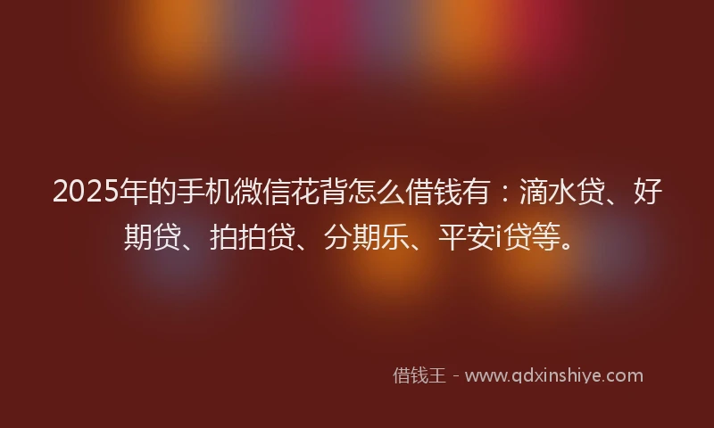 2025年的手机微信花背怎么借钱有：滴水贷、好期贷、拍拍贷、分期乐、平安i贷等。