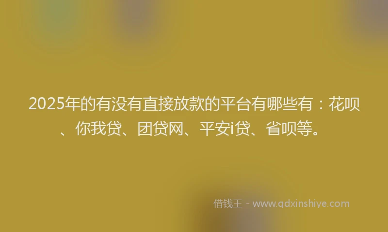 2025年的有没有直接放款的平台有哪些有：花呗、你我贷、团贷网、平安i贷、省呗等。