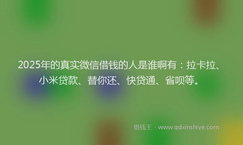 2025年的真实微信借钱的人是谁啊有：拉卡拉、小米贷款、替你还、快贷通、省呗等。
