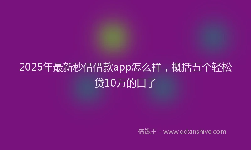 2025年最新秒借借款app怎么样，概括五个轻松贷10万的口子