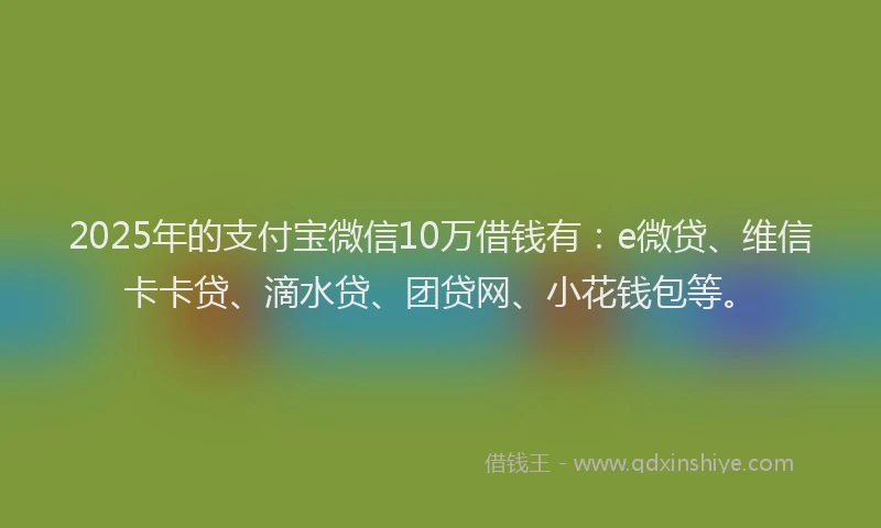 2025年的支付宝微信10万借钱有：e微贷、维信卡卡贷、滴水贷、团贷网、小花钱包等。