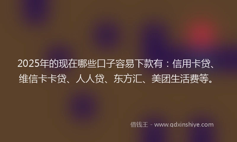 2025年的现在哪些口子容易下款有：信用卡贷、维信卡卡贷、人人贷、东方汇、美团生活费等。