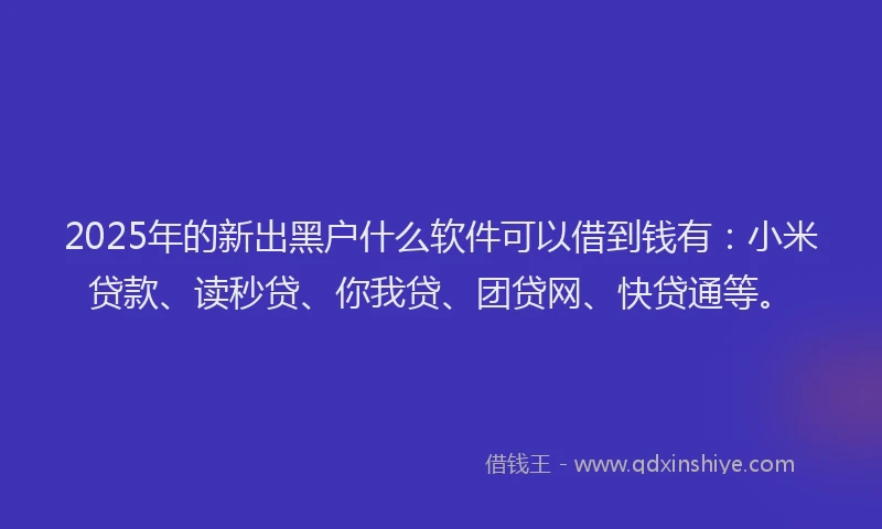 2025年的新出黑户什么软件可以借到钱有：小米贷款、读秒贷、你我贷、团贷网、快贷通等。