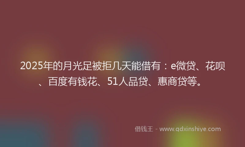 2025年的月光足被拒几天能借有：e微贷、花呗、百度有钱花、51人品贷、惠商贷等。