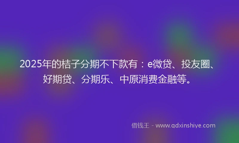 2025年的桔子分期不下款有：e微贷、投友圈、好期贷、分期乐、中原消费金融等。