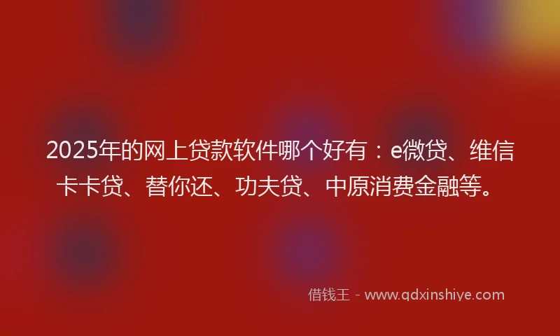 2025年的网上贷款软件哪个好有：e微贷、维信卡卡贷、替你还、功夫贷、中原消费金融等。