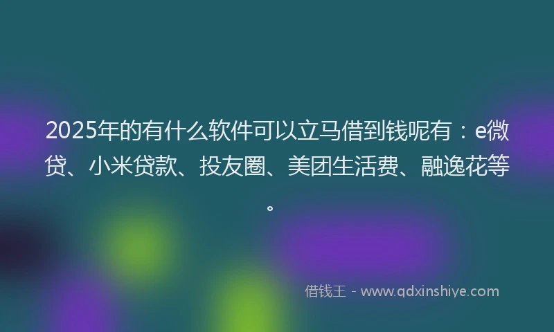 2025年的有什么软件可以立马借到钱呢有:e微贷、小米贷款、投友圈、美团生活费、融逸花等。