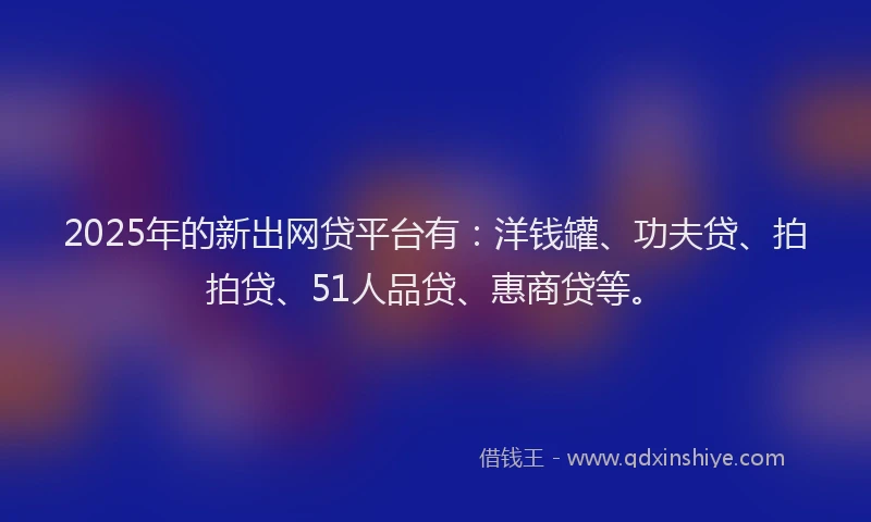 2025年的新出网贷平台有：洋钱罐、功夫贷、拍拍贷、51人品贷、惠商贷等。