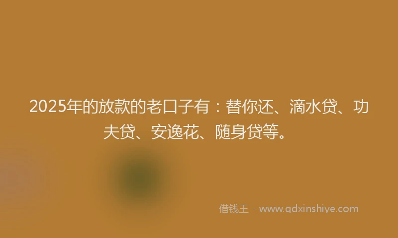 2025年的放款的老口子有：替你还、滴水贷、功夫贷、安逸花、随身贷等。