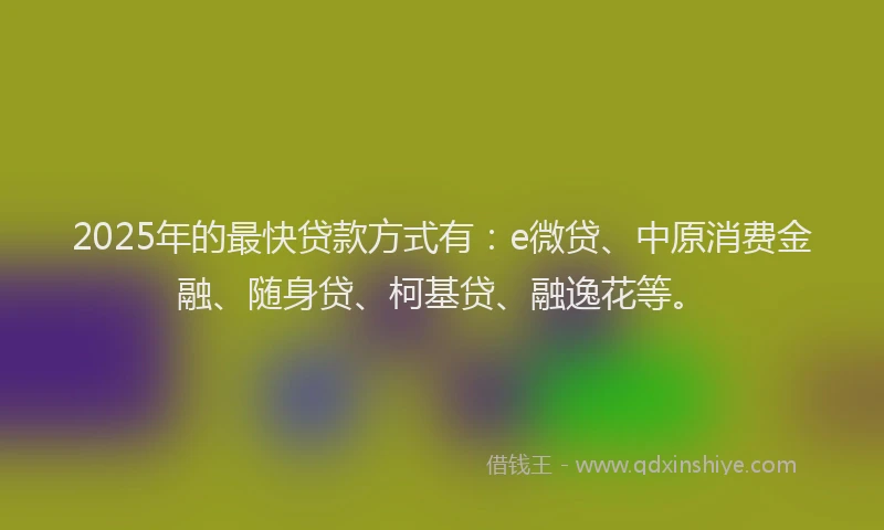 2025年的最快贷款方式有：e微贷、中原消费金融、随身贷、柯基贷、融逸花等。
