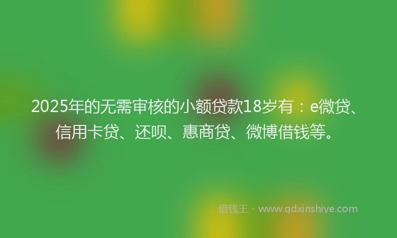 2025年的无需审核的小额贷款18岁有：e微贷、信用卡贷、还呗、惠商贷、微博借钱等。