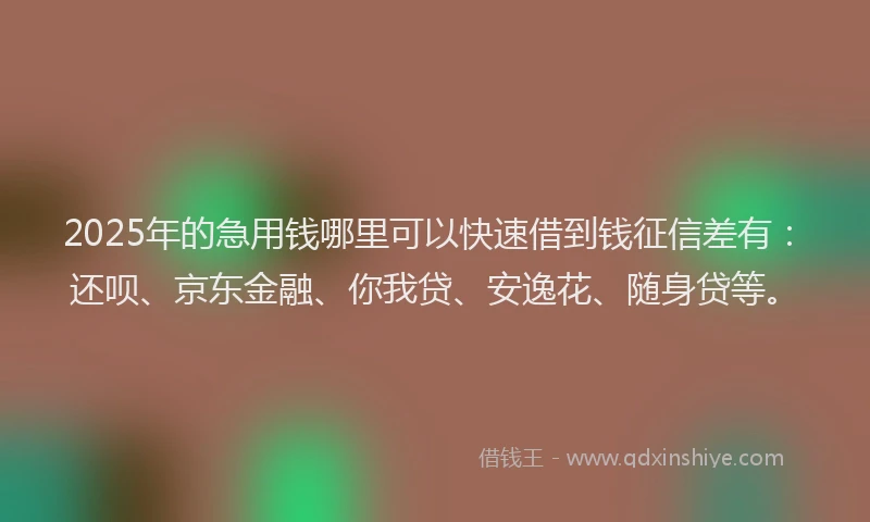 2025年的急用钱哪里可以快速借到钱征信差有：还呗、京东金融、你我贷、安逸花、随身贷等。