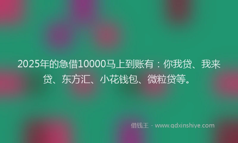 2025年的急借10000马上到账有：你我贷、我来贷、东方汇、小花钱包、微粒贷等。