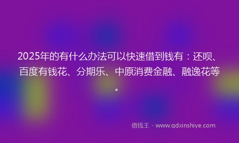 2025年的有什么办法可以快速借到钱有：还呗、百度有钱花、分期乐、中原消费金融、融逸花等。