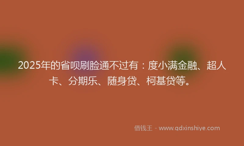 2025年的省呗刷脸通不过有：度小满金融、超人卡、分期乐、随身贷、柯基贷等。