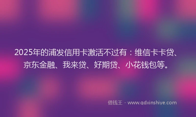 2025年的浦发信用卡激活不过有：维信卡卡贷、京东金融、我来贷、好期贷、小花钱包等。