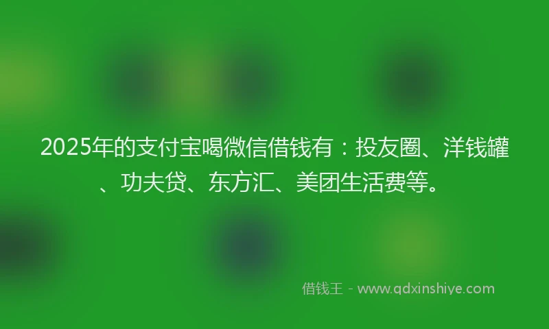 2025年的支付宝喝微信借钱有：投友圈、洋钱罐、功夫贷、东方汇、美团生活费等。