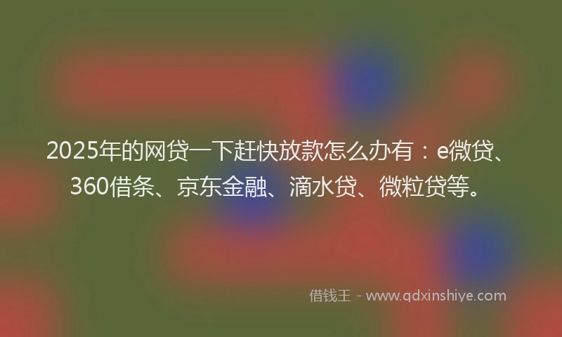 2025年的网贷一下赶快放款怎么办有：e微贷、360借条、京东金融、滴水贷、微粒贷等。