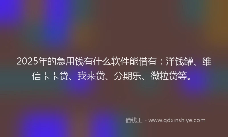 2025年的急用钱有什么软件能借有：洋钱罐、维信卡卡贷、我来贷、分期乐、微粒贷等。