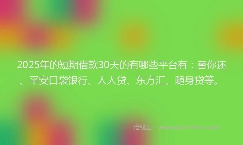 2025年的短期借款30天的有哪些平台有：替你还、平安口袋银行、人人贷、东方汇、随身贷等。