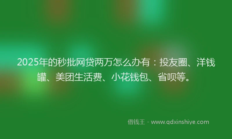 2025年的秒批网贷两万怎么办有:投友圈、洋钱罐、美团生活费、小花钱包、省呗等。
