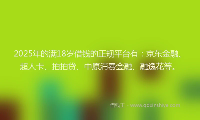 2025年的满18岁借钱的正规平台有：京东金融、超人卡、拍拍贷、中原消费金融、融逸花等。