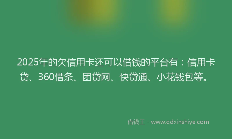 2025年的欠信用卡还可以借钱的平台有：信用卡贷、360借条、团贷网、快贷通、小花钱包等。