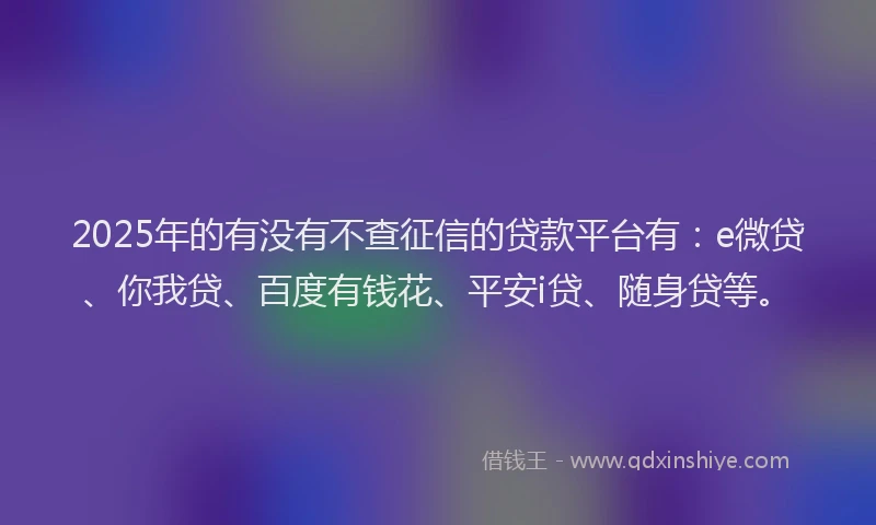 2025年的有没有不查征信的贷款平台有:e微贷、你我贷、百度有钱花、平安i贷、随身贷等。