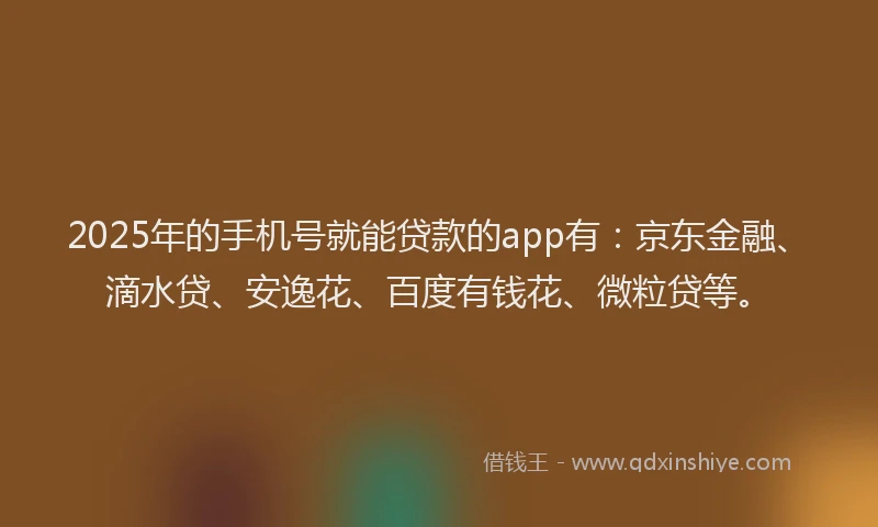 2025年的手机号就能贷款的app有：京东金融、滴水贷、安逸花、百度有钱花、微粒贷等。