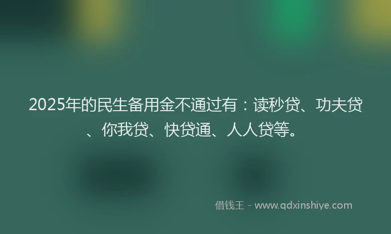 2025年的民生备用金不通过有：读秒贷、功夫贷、你我贷、快贷通、人人贷等。