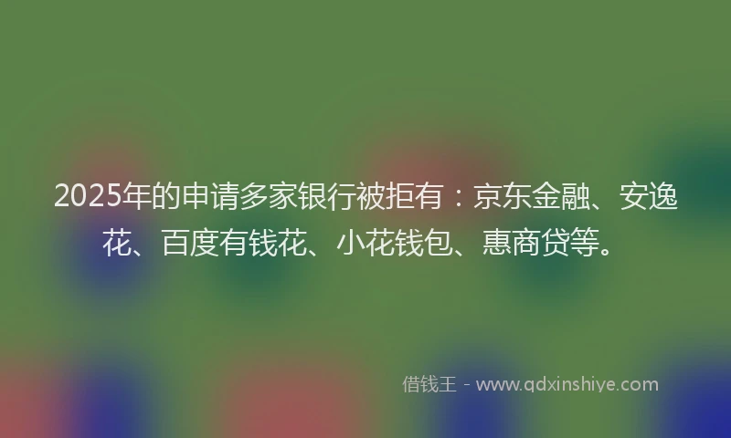 2025年的申请多家银行被拒有：京东金融、安逸花、百度有钱花、小花钱包、惠商贷等。