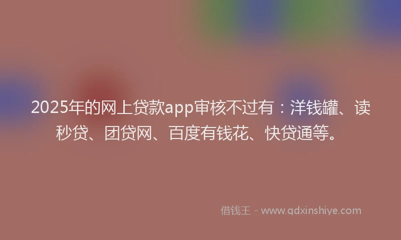 2025年的网上贷款app审核不过有：洋钱罐、读秒贷、团贷网、百度有钱花、快贷通等。