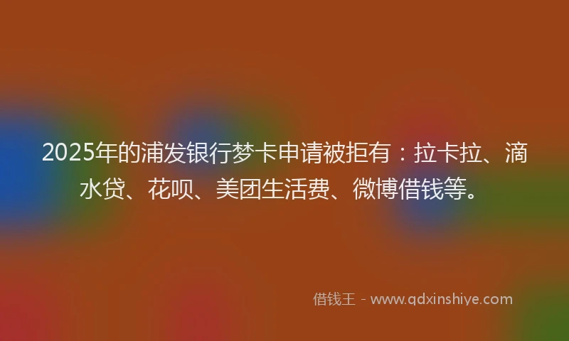 2025年的浦发银行梦卡申请被拒有：拉卡拉、滴水贷、花呗、美团生活费、微博借钱等。