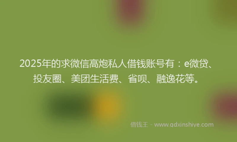 2025年的求微信高炮私人借钱账号有：e微贷、投友圈、美团生活费、省呗、融逸花等。