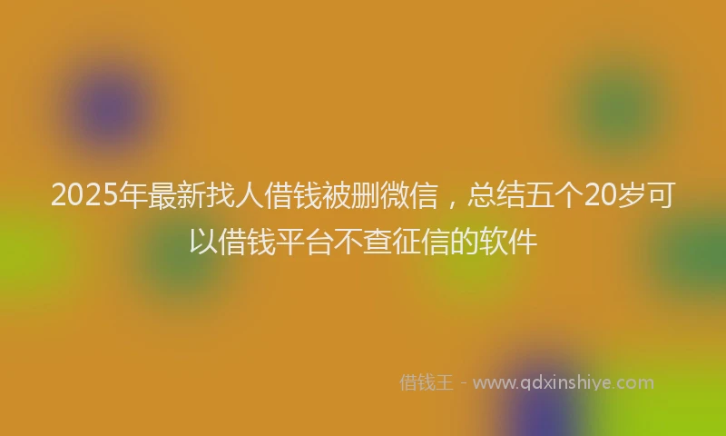 2025年最新找人借钱被删微信，总结五个20岁可以借钱平台不查征信的软件