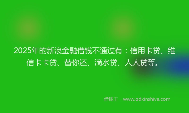 2025年的新浪金融借钱不通过有：信用卡贷、维信卡卡贷、替你还、滴水贷、人人贷等。