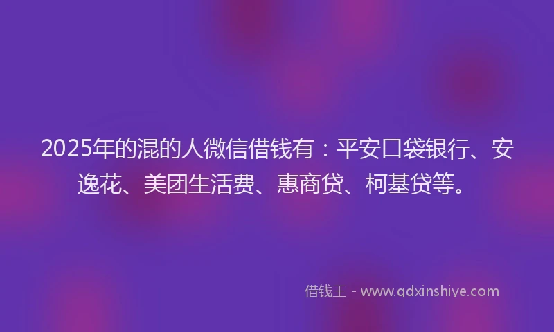 2025年的混的人微信借钱有：平安口袋银行、安逸花、美团生活费、惠商贷、柯基贷等。