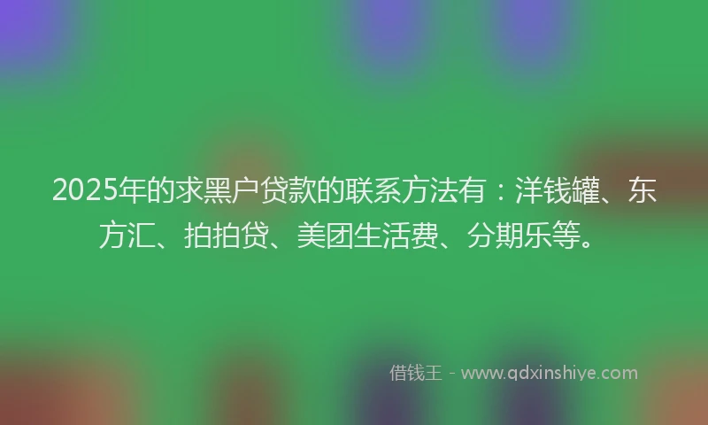 2025年的求黑户贷款的联系方法有：洋钱罐、东方汇、拍拍贷、美团生活费、分期乐等。